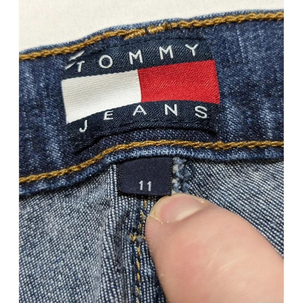VTG TOMMY JEANS BACKWARDS Women Juniors 11‎ Stretch Denim Blue Jeans RARE